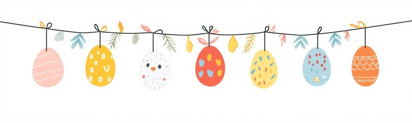 Wall Mural - Easter eggs decorations hanging on a string, perfect for festive projects