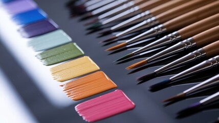 Poster - A Diverse Palette: Artistic Paintbrushes with Strokes of Vibrant Colors Displayed