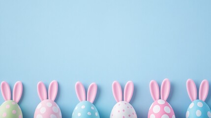 Aufkleber - Colorful easter eggs with bunny ears forming a delightful border on a pastel blue backdrop, perfect for easter greetings