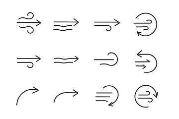 Poster - Modern vector illustration depicting various wind symbols and arrows indicating direction and movement in a dynamic, minimalistic style