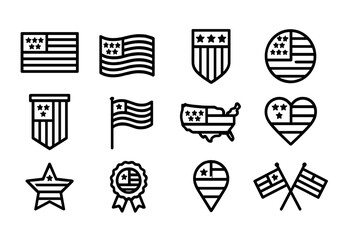 Poster - Modern vector illustration featuring various patriotic symbols including flags and badges in a minimalist style