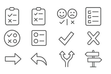 Poster - Modern vector illustration of checklist symbols and directional icons in a minimal style for efficient communication