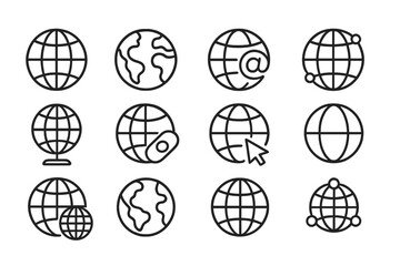 Poster - Collection of modern vector illustrations depicting various representations of the globe and digital interconnectedness