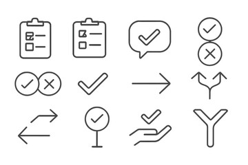 Poster - Vector illustration of checklists and decision-making icons in a modern design for organizational purposes