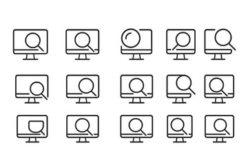 Fototapete - Stylized vector illustration of search icons arranged in a grid pattern for digital interface design
