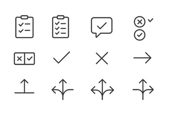 Poster - Vector illustrations of checklists, confirmation icons, and directional symbols for organizational graphics