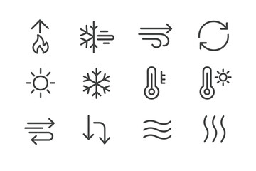 Poster - Modern vector illustration of weather symbols conveying temperature and air movement dynamics effectively in a minimalistic style