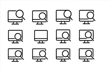 Fototapete - Modern vector illustration of computer screens with magnifying glass symbols representing search and exploration concepts