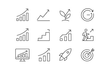 Poster - Modern vector illustration of growth symbols representing progress, success, and achievement across various sectors