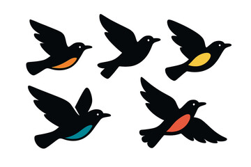 Poster - Colorful birds in flight showcasing modern vector design elements and minimalist shapes