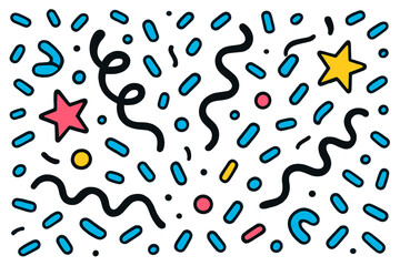 Poster - Colorful modern vector illustration featuring abstract shapes and playful elements in a festive layout