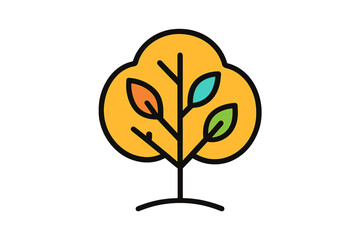 Poster - Modern vector illustration of a stylized tree with vibrant leaves showcasing seasonal change in a clean design