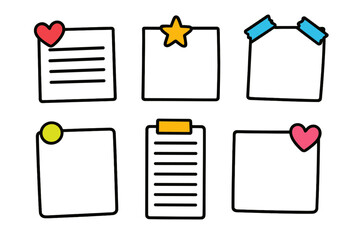 Poster - Modern vector illustration of blank note papers with decorative elements in various shapes and colors for creative use