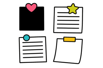 Poster - Colorful modern vector illustration featuring note cards with icons and decorative elements creating a fun and creative atmosphere