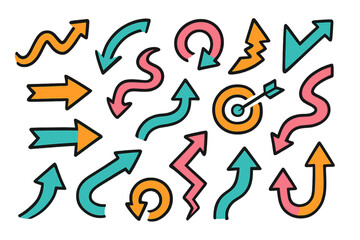 Poster - Colorful modern vector illustration of arrows and direction symbols representing movement and progress