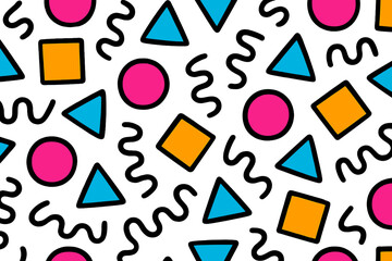 Fototapete - Colorful modern vector illustration featuring playful geometric shapes and patterns in a vibrant design for creative projects