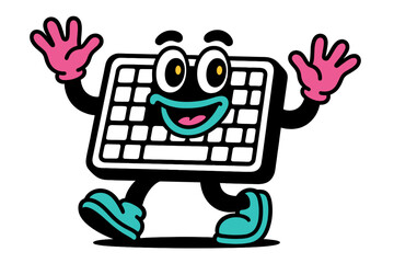 Poster - Cheerful modern vector illustration of a friendly keyboard character celebrating with joy in a playful style