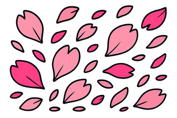 Poster - Bright pink petals scattered across a white background creating a modern floral design for various decor purposes