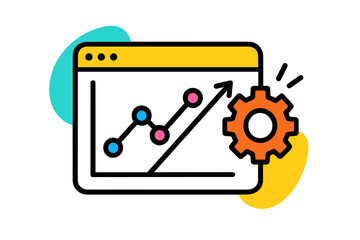 Aufkleber - Modern vector illustration depicting data analysis with a positive trend and gear symbolizing optimization in web applications