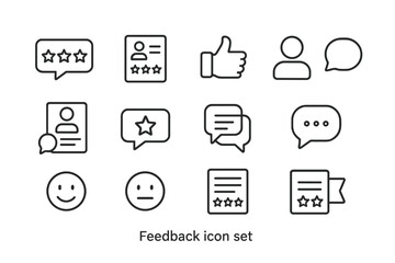 Poster - Feedback icon set showcasing various symbols for reviews and ratings in a modern vector style