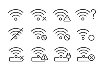 Poster - Vector illustration showing various wireless connectivity icons with error symbols and indicators illustrating network issues and connectivity status