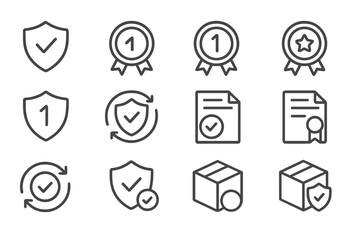 Poster - Modern vector symbols representing assurance, quality, and verification in various contexts for digital design