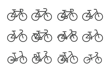 Poster - Stylish modern vector illustrations of various bicycle designs in a clean minimalist layout