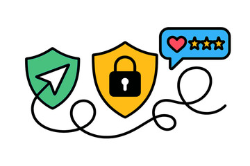 Poster - Modern vector illustration showcasing internet security with icons representing privacy, safe browsing, and user feedback