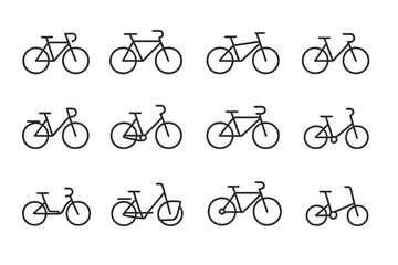 Poster - Simple modern vector illustration showcasing various bicycle designs in a minimalistic style suitable for design projects