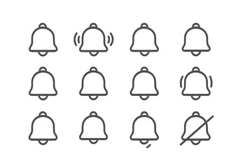 Fototapete - Collection of modern vector bell icons showcasing notifications, alerts, and settings for digital designs and applications
