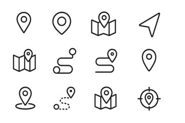 Fototapete - Modern vector illustrations of navigation icons including maps, location markers, and directional arrows for digital applications