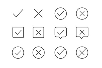 Fototapete - Vector illustration of check and cross symbols in various styles and forms for use in digital design