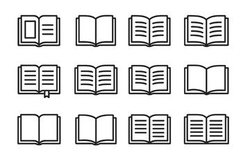 Poster - Modern vector illustrations showcasing various open and closed book designs in a simple style