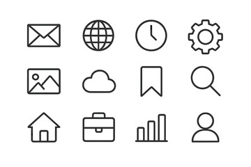 Poster - Modern vector illustrations of various digital communication and productivity icons for contemporary design uses