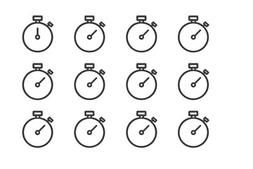 Poster - Multiple modern vector illustrations of stopwatches in a grid layout reflecting time tracking and precision