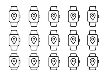 Poster - Vector illustration of smartwatches displaying location pins arranged in a neat grid pattern for digital usage in various projects