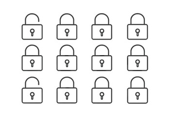  - Modern vector illustration of locks and an unlocked padlock in a grid pattern showcasing security concepts
