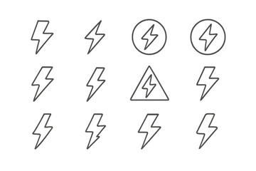 Poster - Vector illustrations of lightning symbols in various styles showcasing energy and dynamism