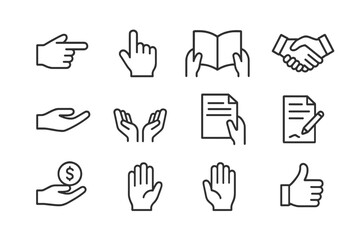 Poster - Vector illustration featuring hands engaged in various activities representing communication, cooperation, and transactions