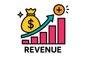 Aufkleber - Modern vector illustration depicting revenue growth with a dollar bag and increasing graph bars