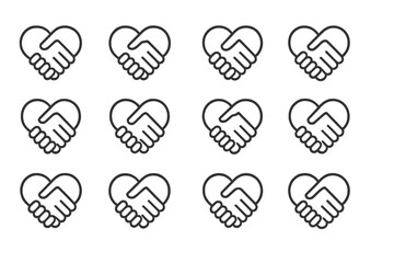 Poster - Modern vector illustration of hearts with handshakes representing unity and friendship