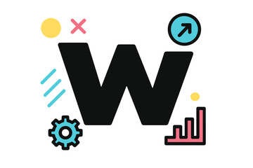 Fototapete - Creative modern vector illustration featuring a bold letter W with abstract geometric shapes and colorful accents in a playful design
