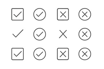 Poster - Modern vector illustration of check and cross symbols arranged in a grid pattern representing choices and decisions