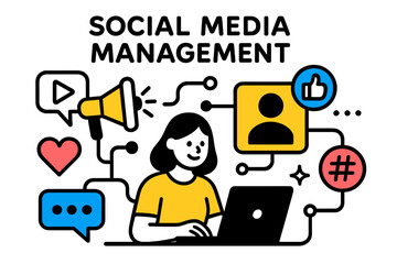 Poster - Modern vector illustration showcasing social media management with engaging design elements and vibrant colors