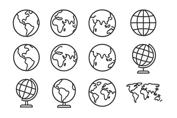 Poster - Various representations of the Earth in modern vector style showcasing continents and globes in a clean design