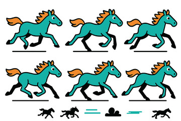 Poster - Vector illustration depicting a series of galloping horses showcasing different running positions for an animated sequence