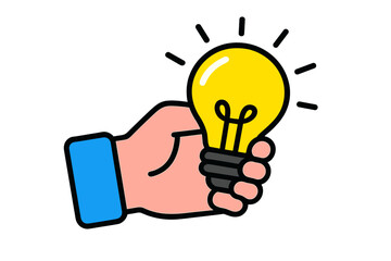 Poster - Creative hand holding a light bulb representing innovative ideas and inspiration in a modern vector illustration style