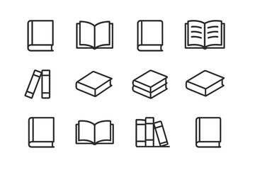 Poster - Collection of modern vector illustrations depicting various book types and arrangements designed for educational and creative contexts