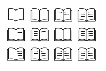Poster - Vector illustration of various open book designs showcasing different page layouts for educational and artistic applications