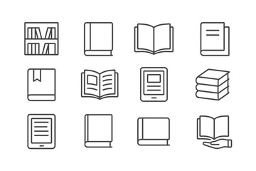 Poster - Modern vector illustration of various book types and reading materials in a minimalist style showing scholarly elements for educational themes